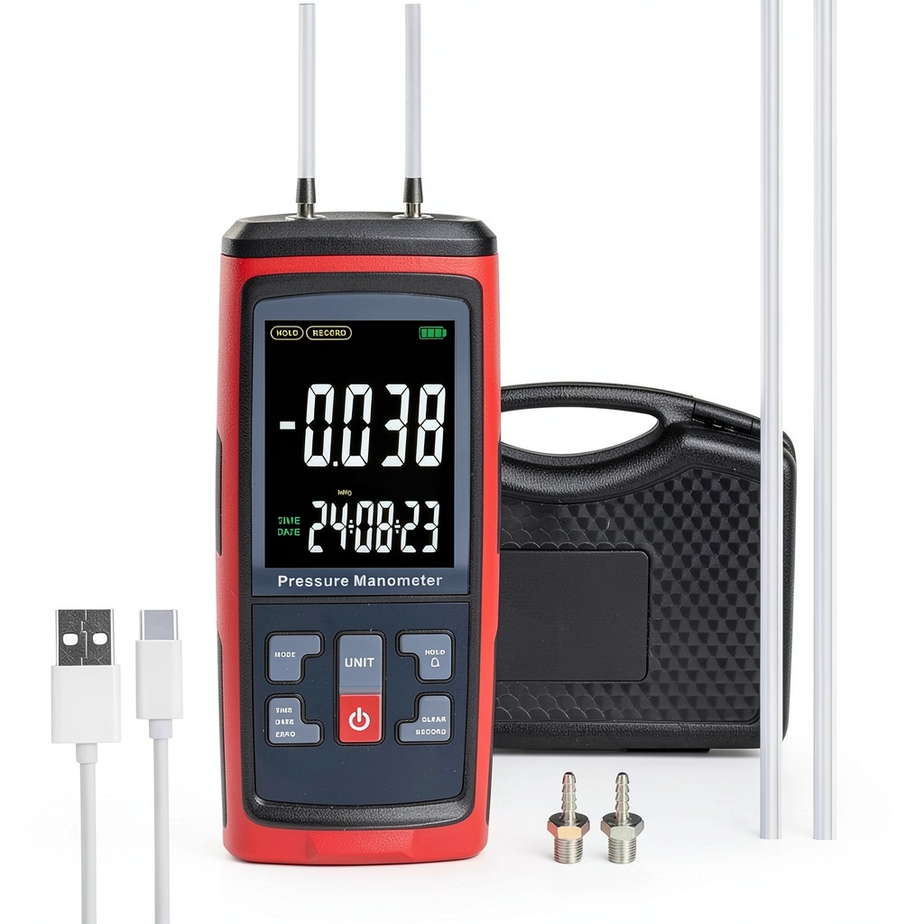 LANDTEK Digital Manometer displaying pressure readings on its screen