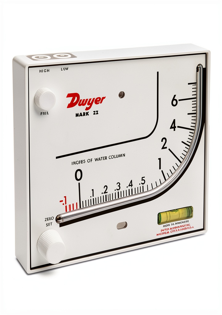 Dwyer Mark II 26 mounted on a wall in an HVAC control room