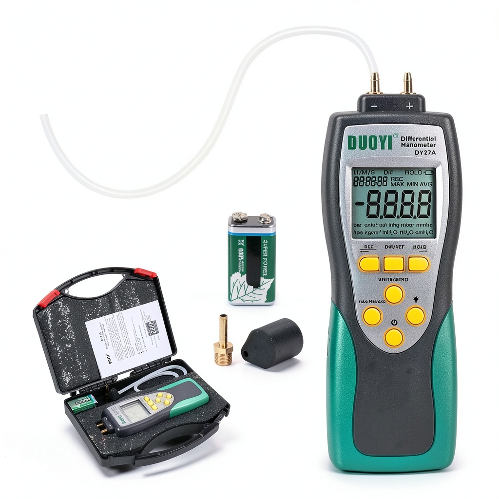 DUOYI digital manometer being used on an HVAC system