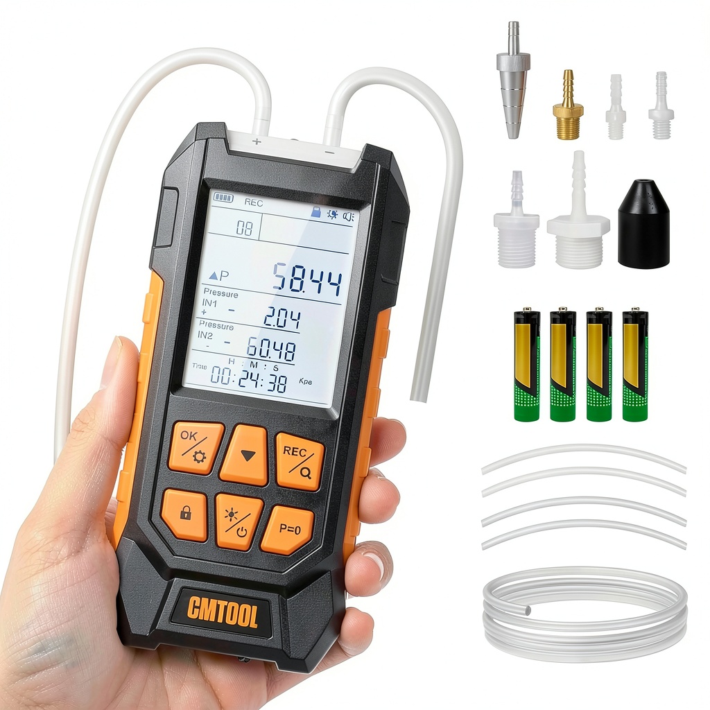 Technician using CMTOOL manometer on HVAC duct