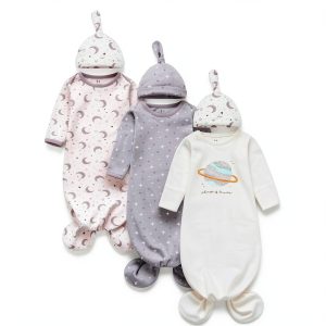 CozyCotton Baby Gown Set Newborn 0-12 Months Pine Tree Wave Sloth and-0