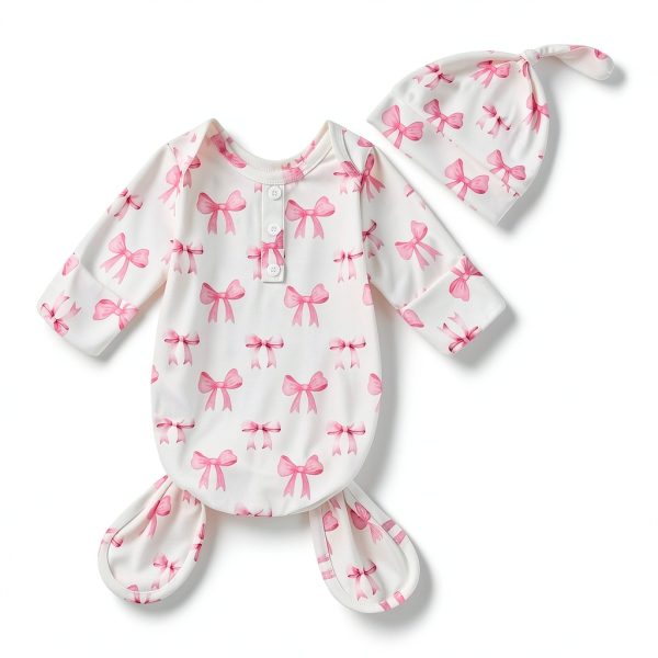 Lullaby Pink Knotted Nightgown 0-3 Months Soft Polyester Sleepwear-2