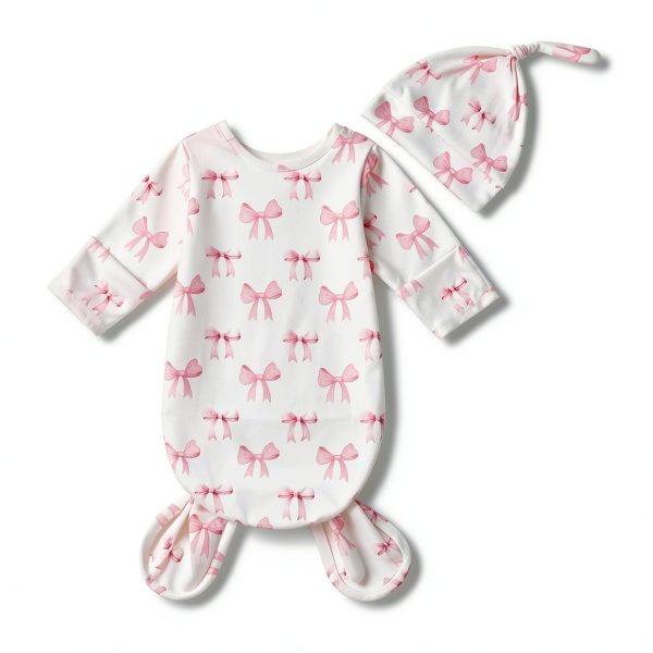 Lullaby Pink Knotted Nightgown 0-3 Months Soft Polyester Sleepwear-3