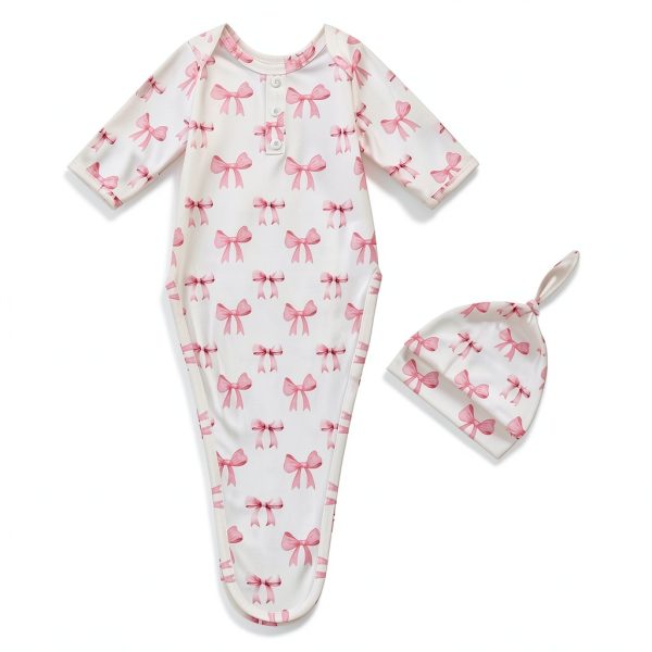 Lullaby Pink Knotted Nightgown 0-3 Months Soft Polyester Sleepwear-1