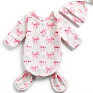 Lullaby Pink Knotted Nightgown 0-3 Months Soft Polyester Sleepwear-0