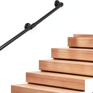 Industrial Pipe Stair Handrail VZNEK Black 5ft Wall-Mounted Metal-0