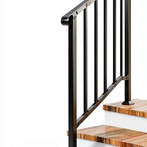 VIVOSUN Outdoor Handrail 3 Step 40x36 Black Wrought Iron Curved End-0